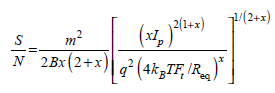 Show that, when the gain M is given by the expression in Prob. 7.13, the signalto-noise ratio given by Eq. (7.32) can be written as    ( b ) Show that, when I p is much larger than I D , the foregoing expression becomes  