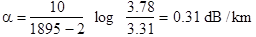 Since the output voltage from the photodetector is proportional to the optical power, we can write Eq. (14.1) as where L1 is the length of the current fiber, L2 is the length cut off, and V1 and V2 are the voltage output readings from the long and short lengths, respectively. Then the attenuation in decibels is