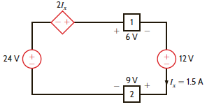 Find the power is absorbed or supplied by the network elements in Fig. E1.6.     Figure E1.6
