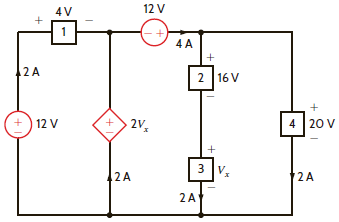 Find the power absorbed or supplied by element 3 in Fig. P1.38.     Figure P1.38