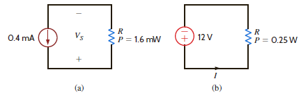 Given the circuits in Fig. E2.2, find (a) R and V S in the circuit in Fig. E2.2a, and (b) find I and R in the circuit in Fig. E2.2b. Figure E2.2