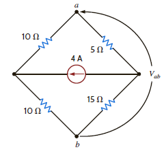 Find V ab in the circuit in Fig. 2PFE-2. a. 5 V b. 10 V c. 15 V d. 10 V Figure 2PFE-2