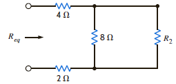 If R eq = 10.8 in the circuit in Fig. 2PFE-3, what is R 2 a. 12 ft b. 20 ft c. 8 ft d. 18 ft Figure 2PFE-3