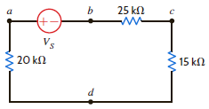 In the network in Fig. E2.11, if V ad is 3 V, find V s. Figure E2.11