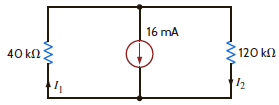 Find the currents I 1 and I 2 and the power absorbed by the 40-k resistor in the network in Fig. E2.12. Figure E2.12