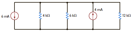 Find the power absorbed by the 6-k resistor in the network in Fig. E2.13.     Figure E2.13