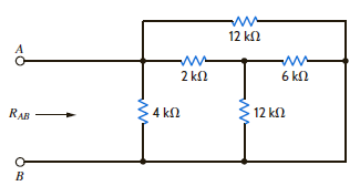 Find R AB in the circuit in Fig. P2.63. Figure P2.63