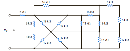 Determine the total resistance, R T , in the circuit in Fig. P2.70.     Figure P2.70