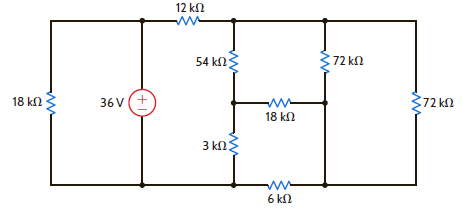 Determine the power supplied by the 36-V source in the circuit in Fig. P2.86.     Figure P2.86