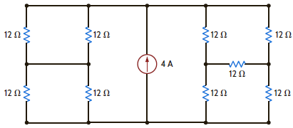 Find the power supplied by the current source in the network in Fig. P2.87. All resistors are 12 . Figure P2.87