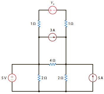 Find the value of V x in the circuit in Fig. P2.106 such that the power supplied by the 5-A source is 60 W.     Figure P2.106