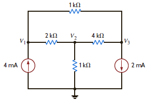 Find all the node voltages in the network in Fig. E3.2 using MATLAB. Figure E3.2