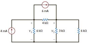 Find V 1 and V 2 in the circuit in Fig. P3.6 using nodal analysis. Figure P3.6