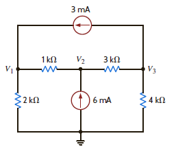 Write the node equations for the circuit in Fig. P3.8 in matrix form, and find all the node voltages. Figure P3.8
