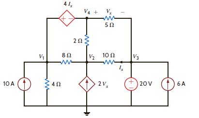 Use nodal analysis to find V 1 , V 2 , V 3 , and V 4 in the network in Fig. P3.59.     Figure P3.59