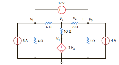 Use nodal analysis to find V 1, V 2 , V 3 , and V 4 in the circuit in Fig. P3.61.     Figure P3.61