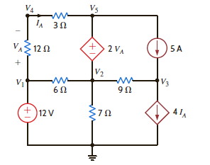 Use nodal analysis to determine the node voltages defined in the circuit in Fig. P3.62. Figure P3.62