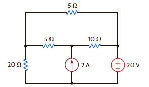 Use loop analysis to calculate the power supplied by the 20-V voltage source in the circuit in Fig. P3.83. Figure P3.83