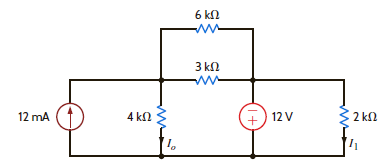 Use loop analysis to find I o and I 1 in the network in Fig. P3.84.     Figure P3.84