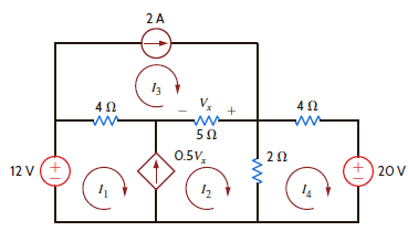 Write mesh equations for the circuit in Fig. P3.113 using the assigned currents. Figure P3.113