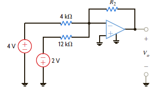 Given the summing amplifier shown in Fig. 4PFE-1, select the values of R 2 that will produce an output voltage of -3 V. a. 4.42 k b. 6.33 k c. 3.6 k d. 5.14 k Figure 4PFE-1