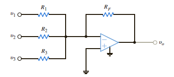 Determine the expression for the output voltage, o , of the inverting-summer circuit shown in Fig. P4.36. Figure P4.36