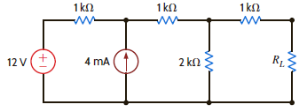 Determine the maximum power that can be delivered to the load R L in the network in Fig. 5PFE-1. a.2mW b. 4 mW c. 10 mW d. 8 mW Figure 5PFE-1