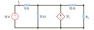 Find the value of R L in the network in Fig. 5PFE-3 for maximum power transfer to this load. a. 12.92 b. 8.22 c. 6.78 d. 10.53 Figure 5PFE-3