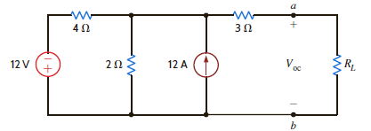 What is the open-circuit voltage V oc at terminals a and b of the circuit in Fig. 5PFE-5  a. 8 V b. 12 V c. 4 V d. 10 V     Figure 5PFE-5