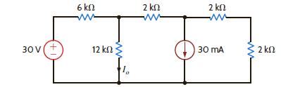 Find I o in the circuit in Fig. P5.7 using superposition. Figure P5.7