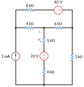 Find V o in the network in Fig. P5.38 using Thévenin's theorem. Figure P5.38