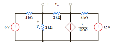 Find V o in the circuit in Fig. P5.71 using Thévenin's theorem. Figure P5.71