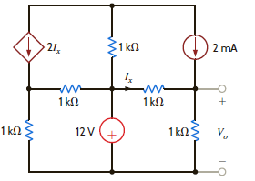 Find V o in the circuit in Fig. P5.75 using Thévenin's theorem. Figure P5.75