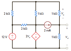 Find V o in the network in Fig. P5.76 using Thévenin's theorem. Figure P5.76