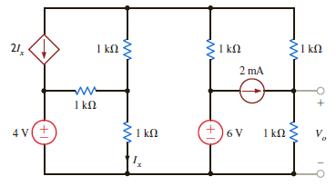 Use Thévenin's theorem to find V o in the network in Fig. P5.82. Figure P5.82