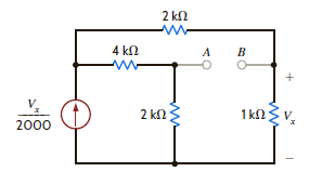 Find the Thévenin equivalent of the network in Fig. P5.86 at the terminals A-B using a 1-mA current source. Figure P5.86