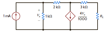 Find R L for maximum power transfer and the maximum power that can be transferred to the load in Fig. P5.119.     Figure P5.119