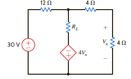 Find the value of R L for maximum power transfer and the maximum power that can be transferred to R L in the circuit of Fig. P5.121. Figure P5.121