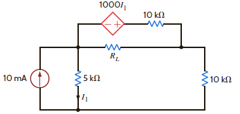 In the network in Fig. P5.124, find the value of R L for maximum power transfer. In addition, calculate the power dissipated in R L under these conditions. Figure P5.124