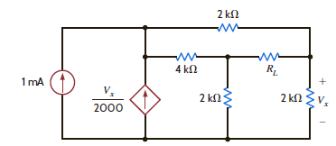 Find R L for maximum power transfer and the maximum power that can be transferred in the network in Fig. P5.127. Figure P5.127