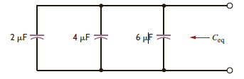 Given three capacitors with values of 2 F, 4 F, and 6 F, can the capacitors be interconnected so that the combination is an equivalent 3- F capacitor a. Yes. The capacitors should be connected as shown. b. Yes. The capacitors should be connected as shown. c. Yes. The capacitors should be connected as shown. d. No. An equivalent capacitance of 3 F is not possible with the given capacitors.