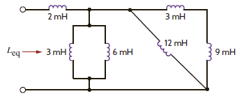 What is the equivalent inductance of the network in Fig. 6PFE-4 a. 9.5 mH b. 2.5 mH c. 6.5 mH d. 3.5 mH Figure 6PFE-4