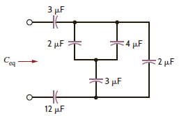 Compute the equivalent capacitance of the network in Fig. E6.12. Figure E6.12