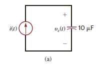 The waveform for the current flowing through the 10- F capacitor in Fig. P6.14a is shown in Fig. P6.14b. If v c ( t = 0) = 1 V, determine v c (t) at t = 1 ms, 3 ms, 4 ms, and 5 ms.         Figure P6.14