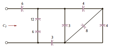 Find the total capacitance C T in the network in Fig. P6.46. All capacitors are in microfarads. Figure P6.46