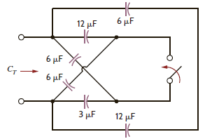 In the network in Fig. P6.55, find the capacitance C T if (a) the switch is open and (b) the switch is closed. Figure P6.55
