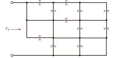 Find the total capacitance C T in the network in Fig. P6.56. All capacitors are 12 microfarads. Figure P6.56