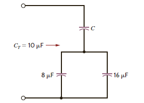Select the value of C to produce the desired total capacitance of C T = 10 F in the circuit in Fig. P6.60. Figure P6.60