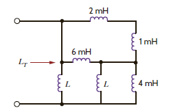 Find the value of L in the network in Fig. P6.75 so that the value of L T will be 2 mH. Figure P6.75