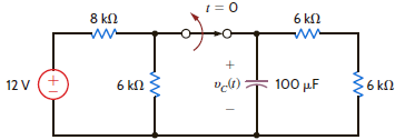 In the circuit in Fig. 7PFE-1, the switch, which has been closed for a long time, opens at t = 0. Find the value of the capacitor voltage v C ( t ) at t = 2 s. a. 0.936 V b. 0.756 V c. 0.264 V d. 0.462V Figure 7PFE-1